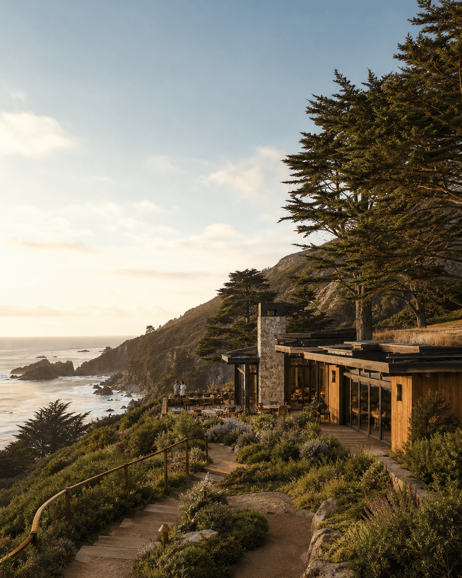 The architecture and interior character of Aster House on the Big Sur coast